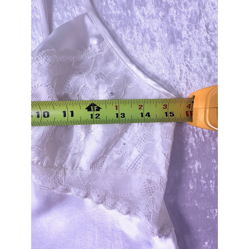 Y2K White Satin Slip Dress Lace Coquette Fairycore Cottagecore Babydoll Midi - Picture 7 of 7